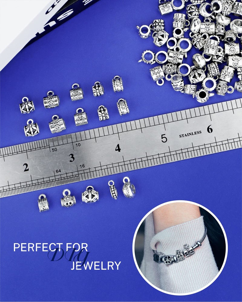 YETOOME 100 Pcs Antique Tibetan Silver Bail Beads  Loose Spacer Bead  Bead Hanger Charm for Jewelry Making DIY Necklace Bracelet  10 Styles - Image 3
